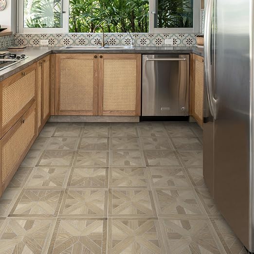 12-Pack Peel and Stick Floor Tile, 12" x 12" Pinwheel SPC Self-Adhesive Luxury Vinyl Flooring, Wood-Look Groutable Backsplash Tile for Kitchen Bathroom, Warm Oak, Covers 12 Sq. Ft.