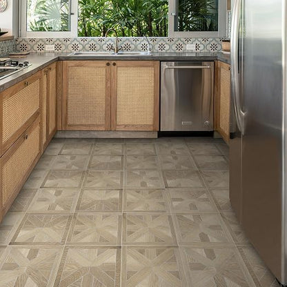 12-Pack Peel and Stick Floor Tile, 12" x 12" Pinwheel SPC Self-Adhesive Luxury Vinyl Flooring, Wood-Look Groutable Backsplash Tile for Kitchen Bathroom, Warm Oak, Covers 12 Sq. Ft.