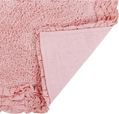 Better Trends Bathmat 100% Cotton Non-Slip Washable Rug Soft Tufted 24" x 40" Bath Mat Water Absorbent for Bathroom Floor Decor, Tub, Bedroom Kitchen Rugs Pink Shaggy Border Collection
