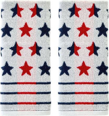 SKL Home Red White and Stars Hand Towel Set-2pc, Reversible Jacquard, Multi | 100% Cotton. Fun for Memorial Day/4th of July/Labor Day & all patriotic holidays. For the bathroom, kitchen or bar.