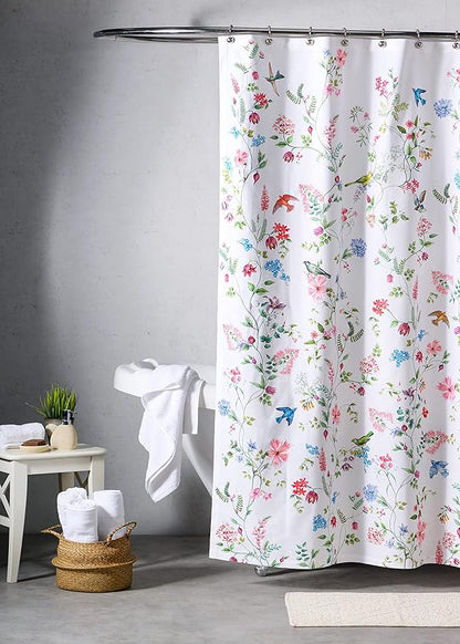 Maison d' Hermine Shower Curtain 100% Cotton One Panel 70"x72" Washable Fabric Shower Curtains for Bathroom, Easy Hanging with 12 Button Holes - Home Hotel Spa Easter Gifts(Neo Ipomee - Multi)