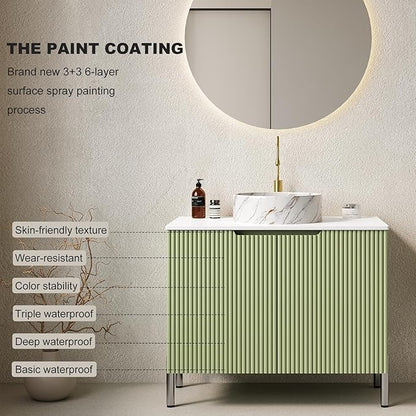 30" Bathroom Vanity with Sink, Modern Bathroom Vanities with Durable Marble Ceramic Basin and Sintered Stone Countertop, Soft Closing Door, Freestanding Bathroom Cabinet, Soft Green