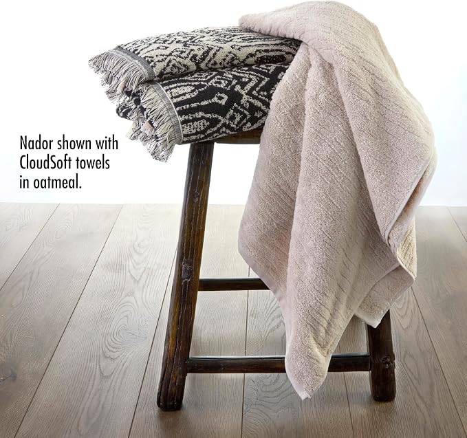 SKL Home Nador Bath Towel Set-4pc, Premium 100% Cotton, Black | 2 Bath towels, 2 hand towels. 600 GSM. Spa-level quality. Soft & absorbent. Reversible jacquard pattern with fringed hem.