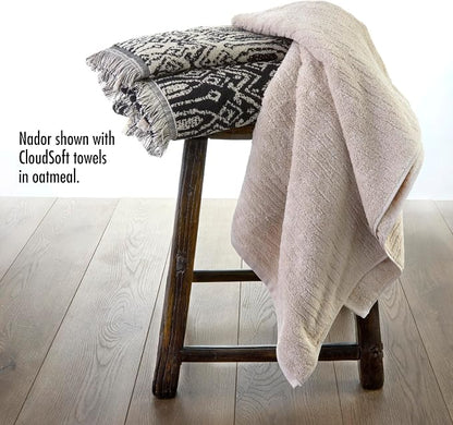 SKL Home Nador Bath Towel Set-4pc, Premium 100% Cotton, Black | 2 Bath towels, 2 hand towels. 600 GSM. Spa-level quality. Soft & absorbent. Reversible jacquard pattern with fringed hem.