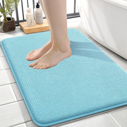 OLANLY Memory Foam Small Bathroom Rugs 24x16, Absorbent Bath Mat, Sky Blue | Soft Quick Dry Bath Rugs, Non-Slip Carpet, Machine Washable Mat for Bathroom Floor, Tub and Shower, Home Decor Accessories
