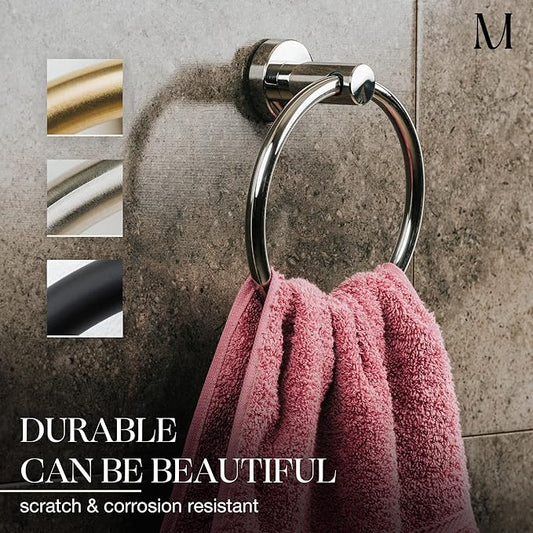 Marmolux Acc Chrome Towel Ring - Hand Towel Holder for Bathroom Wall - Simple Round Towel Hanger for Bathroom - Heavy Duty SUS 304 Stainless Steel Bathroom Towel Rack - Towel Rack Bathroom - Towel Bar