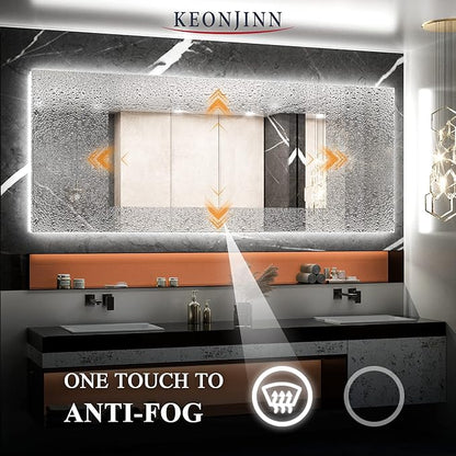 Keonjinn LED Mirror for Bathroom 72 x 30 Inch, Backlit Mirror Bathroom Oversize, Stepless Dimmable Wall Mirrors with Anti-Fog, CRI90+ HD Tempered Glass, Horizontal/Vertical Mounting for Vanity