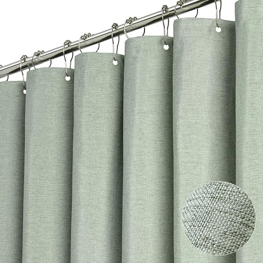 Extra Long Linen Textured Waterproof Shower Curtain, 72x96, Sage Green | Extra Tall Size, 230GSM Polyester, Heavy Duty Cloth, Weighted Hem, 12 Plastic Hooks, Modern Hotel Style, Machine Washable