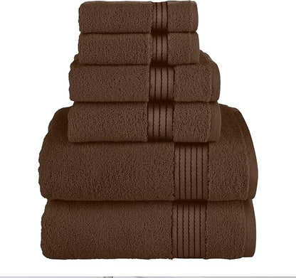 Elegant Comfort Premium Cotton 6-Piece Towel Set, Includes 2 Washcloths, 2 Hand Towels and 2 Bath Towels, 100% Turkish Cotton - Highly Absorbent and Super Soft Towels for Bathroom, Brown