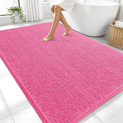 OLANLY Large Bathroom Rugs 70x46, Extra Soft Absorbent Chenille Bath Rugs | Hot Pink, Quick-Drying Rubber Backing, Machine Washable Bath Mat for Bathroom Floor, Tub and Shower, Home Decor Accessories