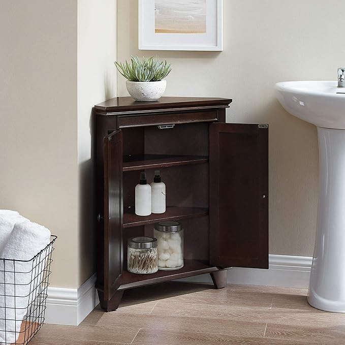 Crosley Furniture Lydia Corner Storage Cabinet and Bathroom Organizer with Shelves, Espresso