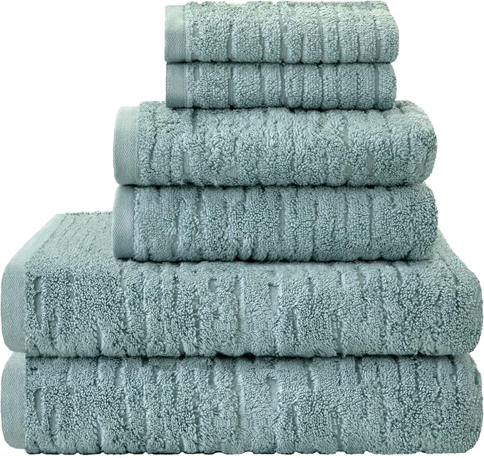 SKL Home CloudSoft Bath Towel Set, 6-Piece, 100% Cotton Luxury, Teal | 2 Bath towels, 2 hand towels, 2 washcloths. Premium spa-level quality. 600/520 GSM weight. Ultra plush & absorbent.