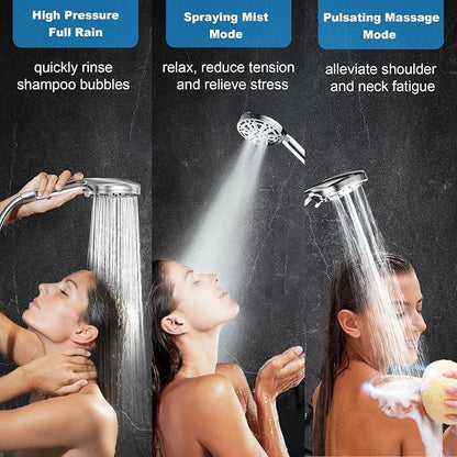 Filtered Handheld Shower Head, 9 Spray Modes High Pressure, 3 Replacement Filters Included, Hard Water Softener 20-Stage Filtration, Remove Chlorine, Relieve Dry Itchy Skin, 3 Filters-Chrome