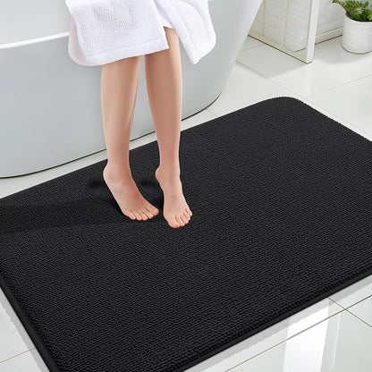 OLANLY Memory Foam Large Bathroom Rugs 44x32, Absorbent Bath Mat, Black | Soft Quick Dry Bath Rugs, Non-Slip Carpet, Machine Washable Mat for Bathroom Floor, Tub and Shower, Home Decor Accessories