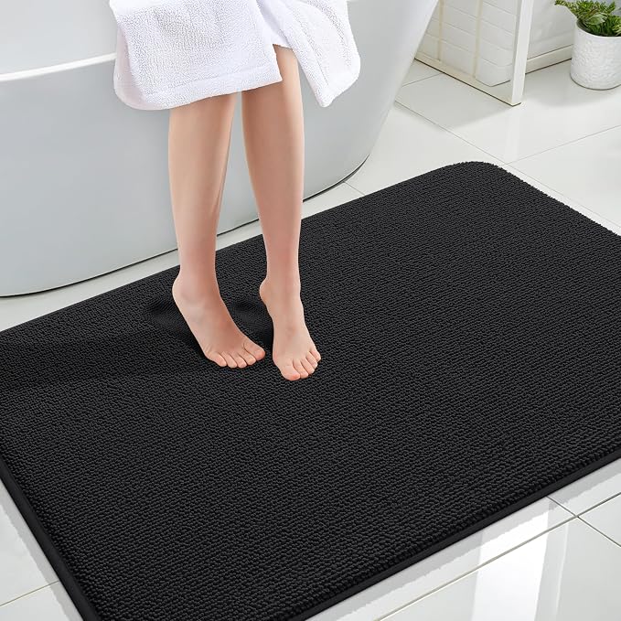 OLANLY Memory Foam Large Bathroom Rugs 47x32, Absorbent Bath Mat, Black | Soft Quick Dry Bath Rugs, Non-Slip Carpet, Machine Washable Mat for Bathroom Floor, Tub and Shower, Home Decor Accessories