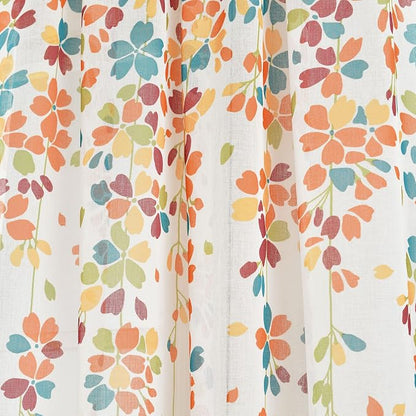 Lush Decor Weeping Flower Sheer Window Curtain Panels, Pair, 38" W x 84" L + 2" Header, Turquoise & Tangerine - Farmhouse Sheer Curtains - Floral Curtains for Living Room, Bedroom & Dining Room