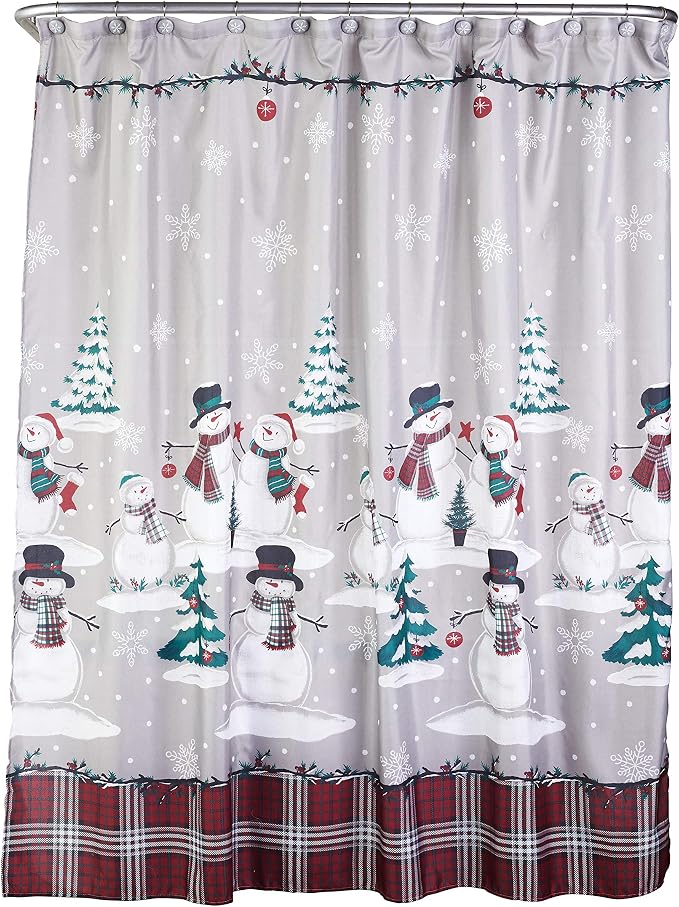 SKL Home Christmas/Winter Plaid Snowman Shower Curtain/12pc Hook Set, Multi | Coordinates with the SKL Home Rustic Plaid & Woodland Winter collections