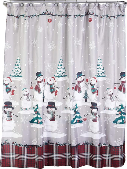SKL Home Christmas/Winter Plaid Snowman Shower Curtain/12pc Hook Set, Multi | Coordinates with the SKL Home Rustic Plaid & Woodland Winter collections