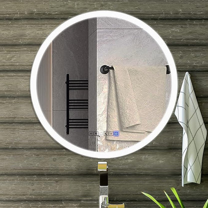 39 Inch Round LED Bathroom Mirror with 3 Color Modes, Touch Dimmer, Anti-Fog - Wall Mount Lighted Vanity Mirror for Makeup, Dressing Room - Fab Glass and Mirror