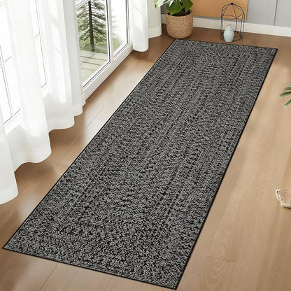 Printed Washable Rugs Runner 2x8 Rug for Living Room Bathroom Rugs Modern Imitation Braided Bedroom Rug Non Slip Bordered Kitchen Runner Stain Resistant Carpet 2'x8' Grey/Brown