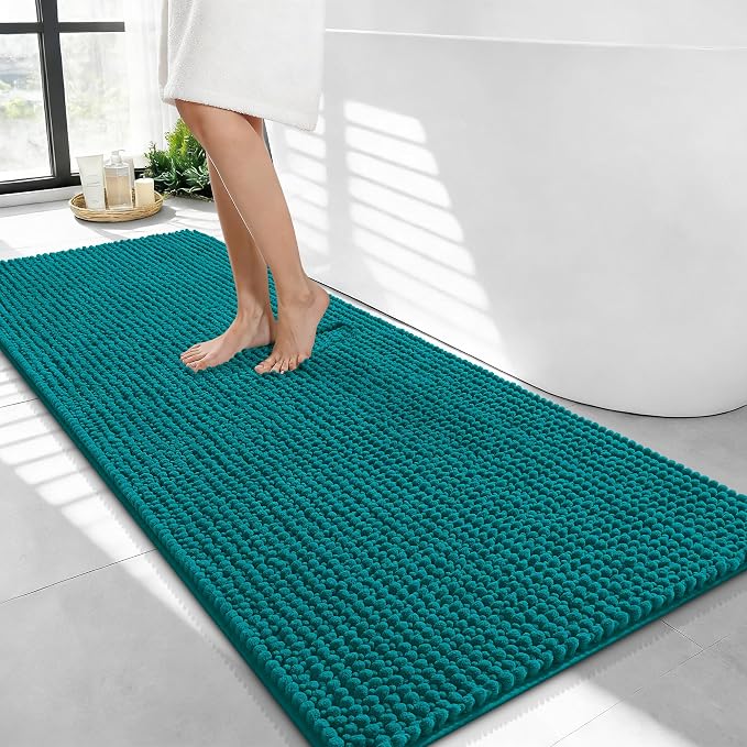 OLANLY Thick Chenille Bathroom Runner Rugs Mats 44x24, Deep Lake | Soft Absorbent Bath Rugs, Rubber Backing, Machine Wash Dry, Bath Mats for Bathroom, Tub and Shower, Home Decor Accessories