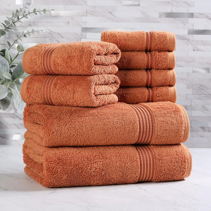 Superior Egyptian Cotton 8-Piece Towel Set, Assorted Towels for Home Bathroom, Master Bath, Decor Essentials, Includes 2 Bath, 2 Hand, 4 Face Towels/Washcloths, Quick Dry, Absorbent, Caramel Brown