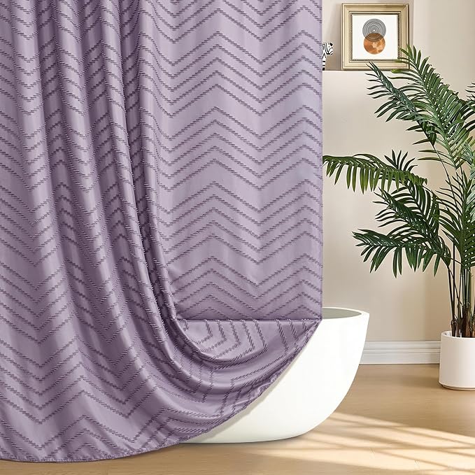 Siiluminisoy Extra Long Boho Shower Curtain Purple Woven Fabric 78 in Shower Curtain, Tufted Chevron Striped, 72 x 78, Modern Chic Textured Minimalist Cute Shower Curtain for Bathroom