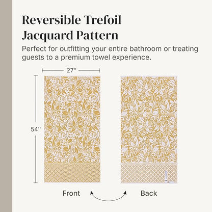 Modern Threads Botanical Vine 6-Piece 100% Cotton Towel Set – Reversible Yarn Dyed Jacquard – Includes 2 Bath Towels, 2 Hand Towels, 2 Washcloths – Absorbent, Quick Dry, Soft & Durable – Gold