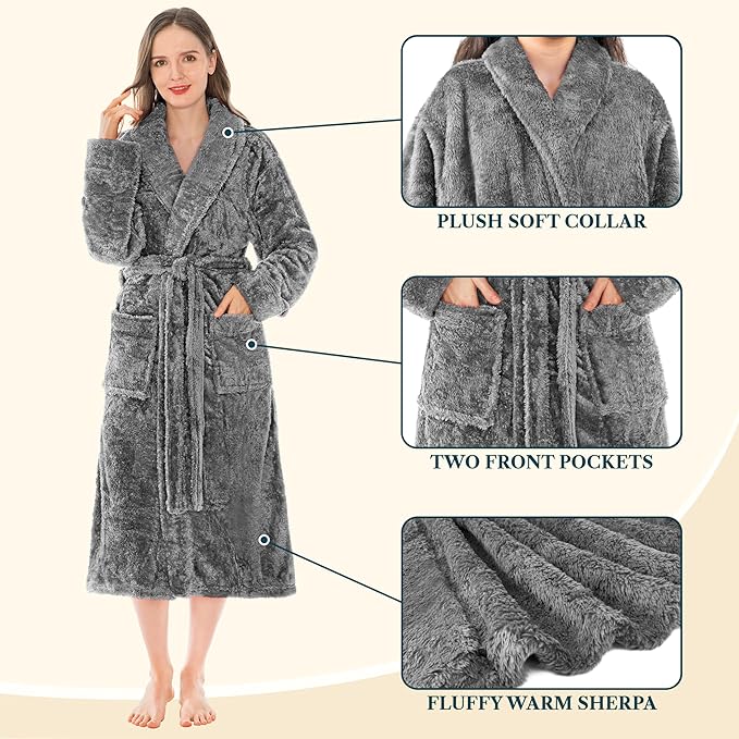 PAVILIA Premium Womens Plush Soft Robe Fluffy, Warm, Fleece Sherpa Shaggy Bathrobe