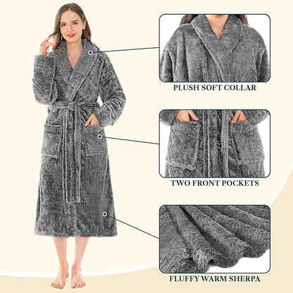 PAVILIA Premium Womens Plush Soft Robe Fluffy, Warm, Fleece Sherpa Shaggy Bathrobe