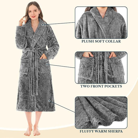 PAVILIA Premium Womens Plush Soft Robe Fluffy, Warm, Fleece Sherpa Shaggy Bathrobe