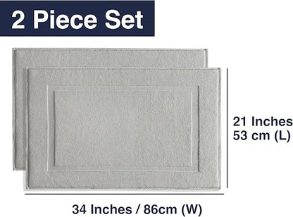 Casual Living Grey Cotton Bath Mats Set of 2 Towel Mats for Bathroom Floor Banded Rugs Soft Absorbent Ring Spun Cotton Washable Essentials Bathroom Shower Accessories, 34-inch x 21-inch, Grey