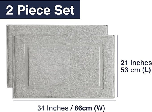 Casual Living Grey Cotton Bath Mats Set of 2 Towel Mats for Bathroom Floor Banded Rugs Soft Absorbent Ring Spun Cotton Washable Essentials Bathroom Shower Accessories, 34-inch x 21-inch, Grey