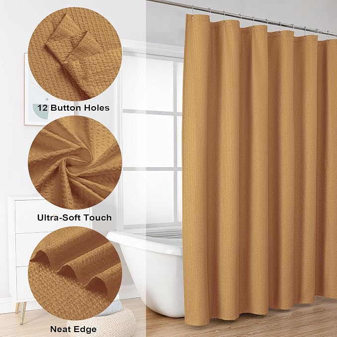 Berry Gold Shower Curtain, Embossed Textured Fabric Shower Curtain for Bathroom - Soft Cloth & Hotel Spa Luxury, Water Repellent, Machine Washable Shower Curtain, 72X72