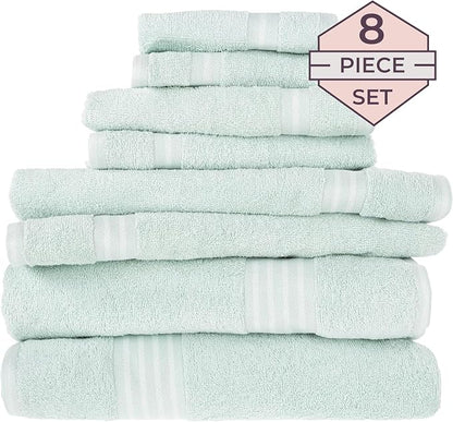 Lavish Home 8PC Bathroom Towels Set - 575GSM 100% Cotton Bathroom Essentials with 2 Bath Towels, 2 Hand Cloths, 2 Wash Cloths, and 2 Fingertip Fabric for Shower, Gym, Dorm and Spa (Seafoam)