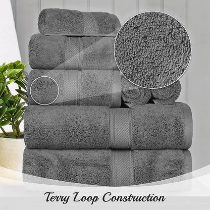 Superior Egyptian Cotton 800 GSM Plush & Absorbent, 9 Piece Set, Charcoal | Quick Dry, Soft Luxury Towel Set, Bath Essentials, Guest Bath, Spa, 3 Bath, 3 Hand, 3 Face Towel, Madeline Towels
