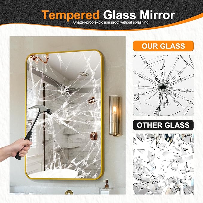 Bathroom Vanity Mirror, Gold Framed Mirror for Over Sink, 30x20 | HD glass, distortion-free for makeup and grooming, Sturdy frame, all mounting hardware, hangs horizontal or vertical
