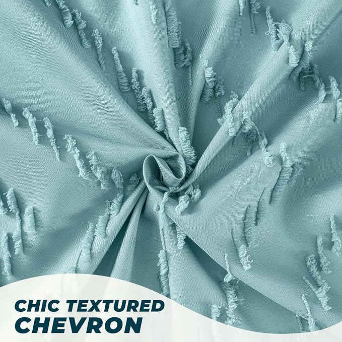 84inches Extra Long Teal Shower Curtain Boho Farmhouse Shower Curtain 72 x 84 Tufted Chevron Textured Minimalist Shower Curtains for Bathroom
