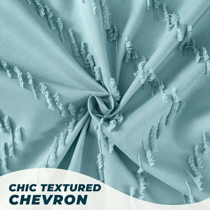 84inches Extra Long Teal Shower Curtain Boho Farmhouse Shower Curtain 72 x 84 Tufted Chevron Textured Minimalist Shower Curtains for Bathroom