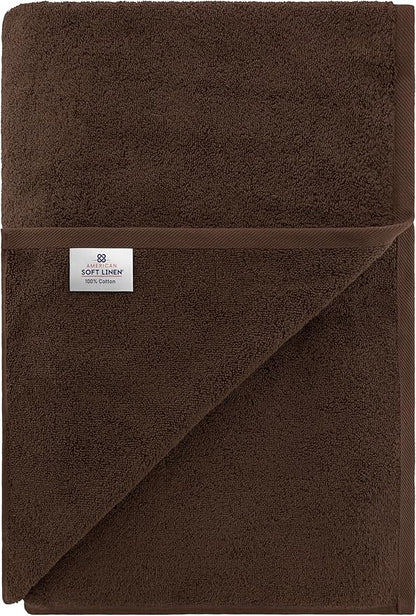 American Soft Linen 100% Cotton 600 GSM Turkish 40x80 Oversized Bath Towel Sheet, Extra Large Adult Towels for Bathroom, Brown Bath Sheet