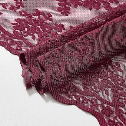 YJ YANJUN Burgundy Lace Stall Shower Curtain 36 x 72 Inch, Vintage Floral | Victorian Narrow Shower Curtain with Attached Valance, Sheer Privacy for RV, Apartment, Guest and Small Bathroom Décor 1Panel