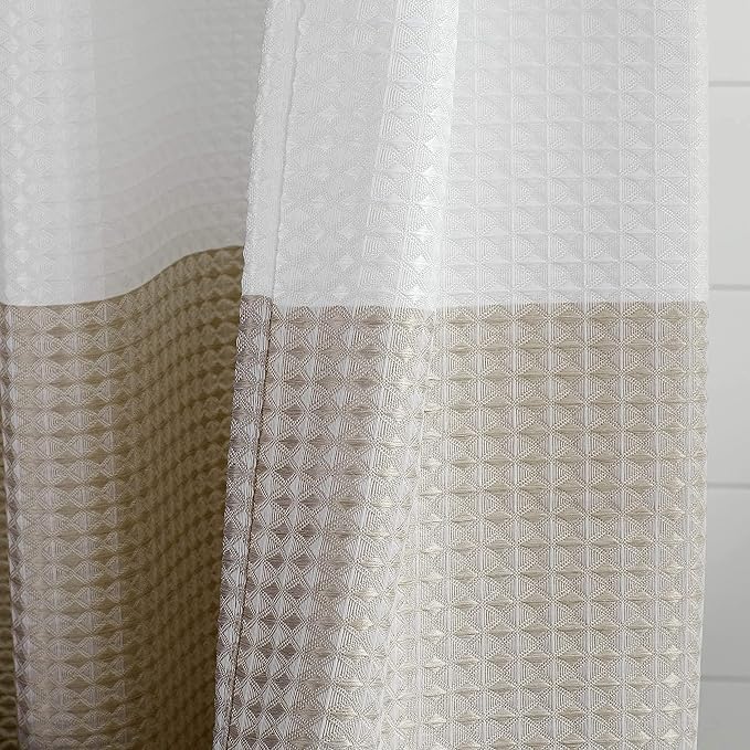 Dainty Home Bathroom 3D Textured Bath Ombre Waffle Shower Curtain Set with 12 Roller Ball Hooks, 70x72 Water Resistant Polyester Fabric. Washable, Durable, Perfect Stylish Shower Curtain Decor