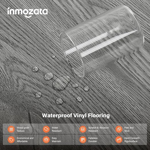 INMOZATA 36 Pack Peel and Stick Floor Tile Waterproof Vinyl Plank Flooring | 54 Sq.Ft, Heat-resistant, Wood Grain Self Adhesive Flooring for DIY Bedroom Living Room Bathroom Kitchen (Natural Gray)