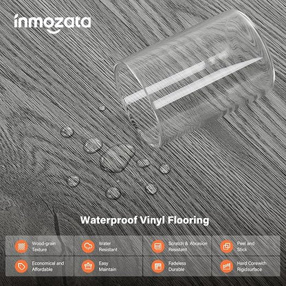 INMOZATA 36 Pack Peel and Stick Floor Tile Waterproof Vinyl Plank Flooring | 54 Sq.Ft, Heat-resistant, Wood Grain Self Adhesive Flooring for DIY Bedroom Living Room Bathroom Kitchen (Natural Gray)