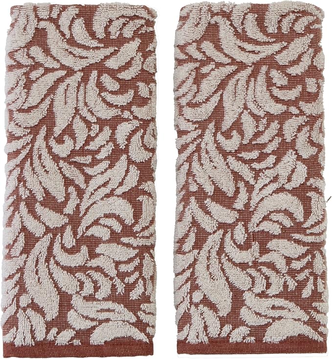 SKL Home Renan Hand Towel Set-2pc, 100% Turkish Cotton, Clay Oxford | 600 GSM weight. Spa-level quality. Soft & absorbent, textured jacquard. For the bathroom, kitchen, bar or any sink space.