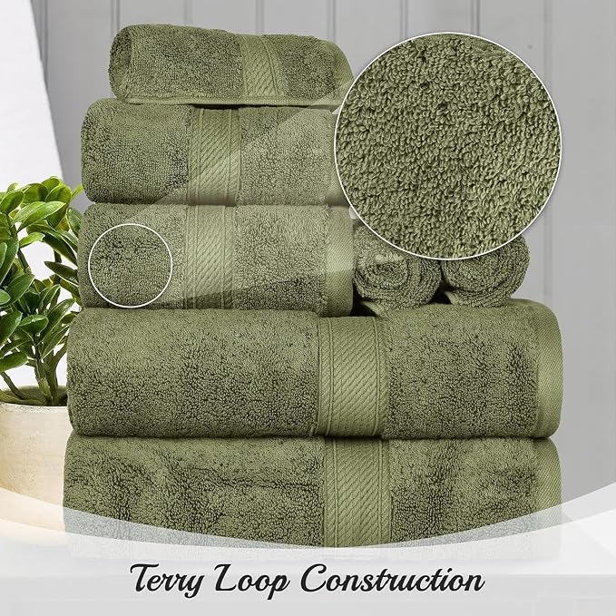 Superior Egyptian Cotton Plush Absorbent, 10 Piece Set, Forest Green | Quick Dry, Soft Luxury Towel Set, Bath Essentials, Guest Bath, Spa, 2 Bath, 4 Hand, 4 Face Towels, Madeline Towels