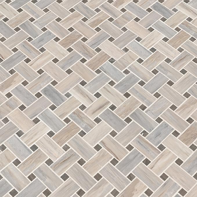 MSI Angora 12 in. x 12 in. Polished Marble Basketweave Tile Mesh-Mounted Mosaic for Kitchen Backsplash, Bathroom, Accent Walls & Shower