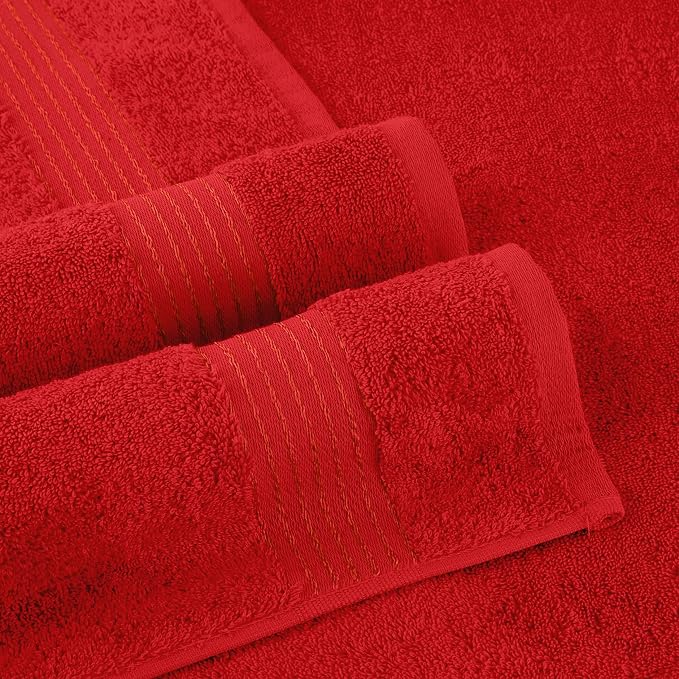 Elegant Comfort Premium Turkish Cotton 6 Pack Washcloths Set - 13 x 13 inch, Luxurious Hotel Spa Quality 100% Turkish Cotton 6PC Washcloth Set - Highly Absorbent - Soft Bathroom Towels, Red