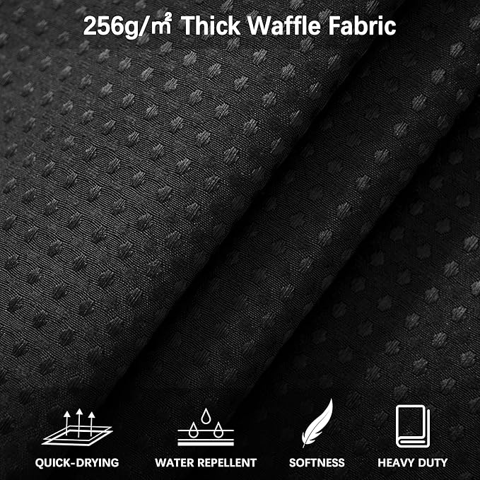 Shower Curtain Black Waffle Textured, 256GSM Heavy Duty Weighted Fabric Shower Curtains, Hotel Quality Luxury Polyester Water Repellent Bathroom Curtain with 12 Hooks, 72Wx78H