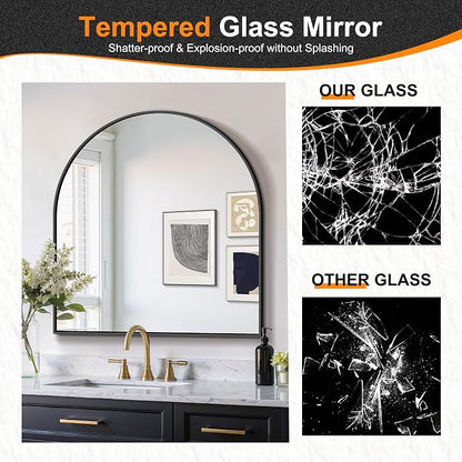 Arched Bathroom Mirror, Black, 32"x30" | Wall Mounted, Vanity Mirror, For Bedroom, Living Room and Entryway